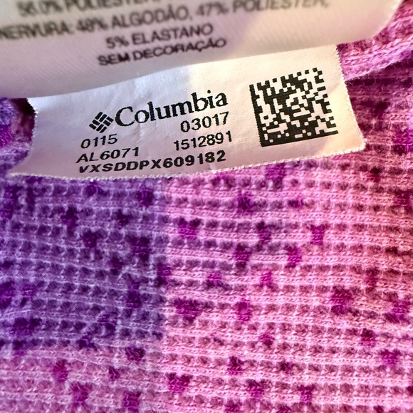 Columbia Pink Purple Waffle Knit Thermal Top Long Sleeve Shirt Medium - Picture 5 of 7